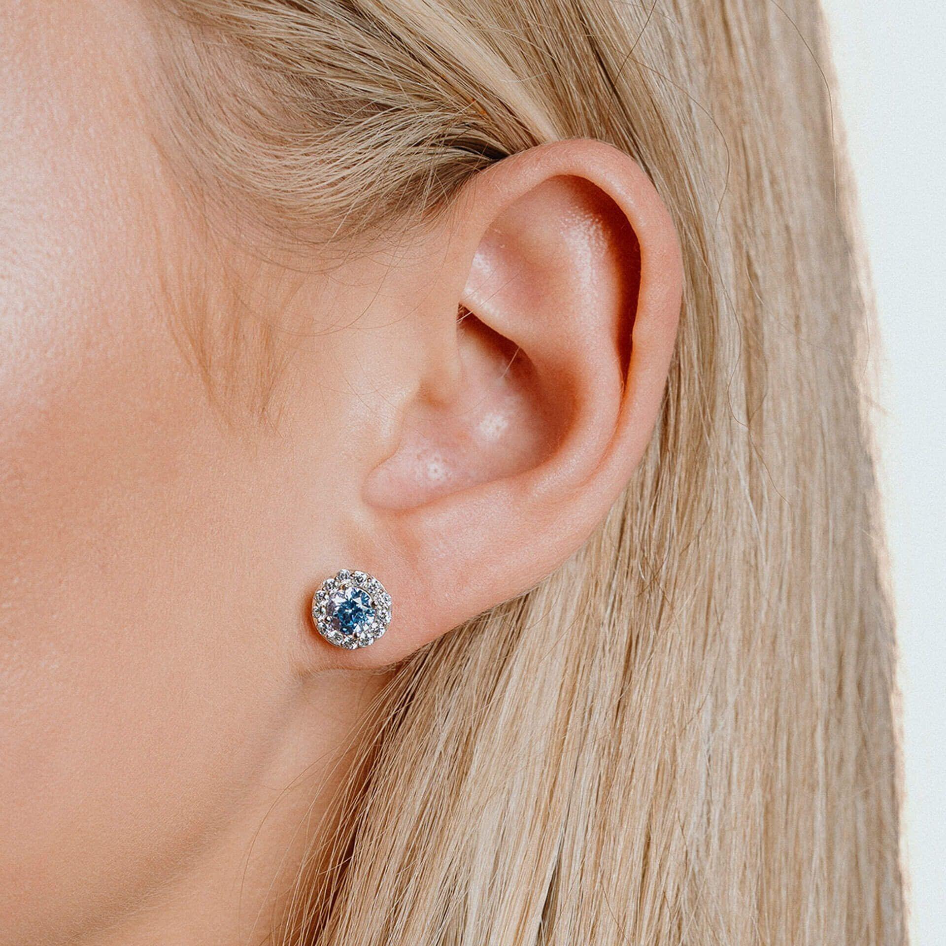 Diamonfire® Sky Blue Pave Zirconia Stud Earrings in Triple Plated Sterling Silver – Elegant Sparkling Jewellery by Gold and Diamonds