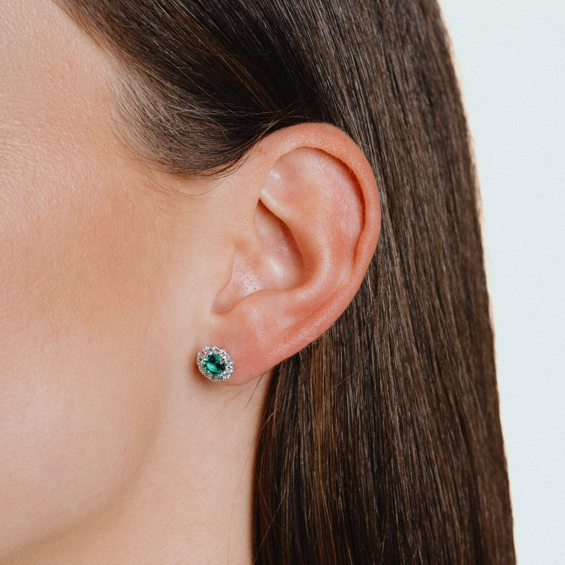 Diamonfire® Emerald Green 1.39ct Pave Zirconia Stud Earrings in Triple Plated Sterling Silver – Luxury Jewellery by Gold and Diamonds