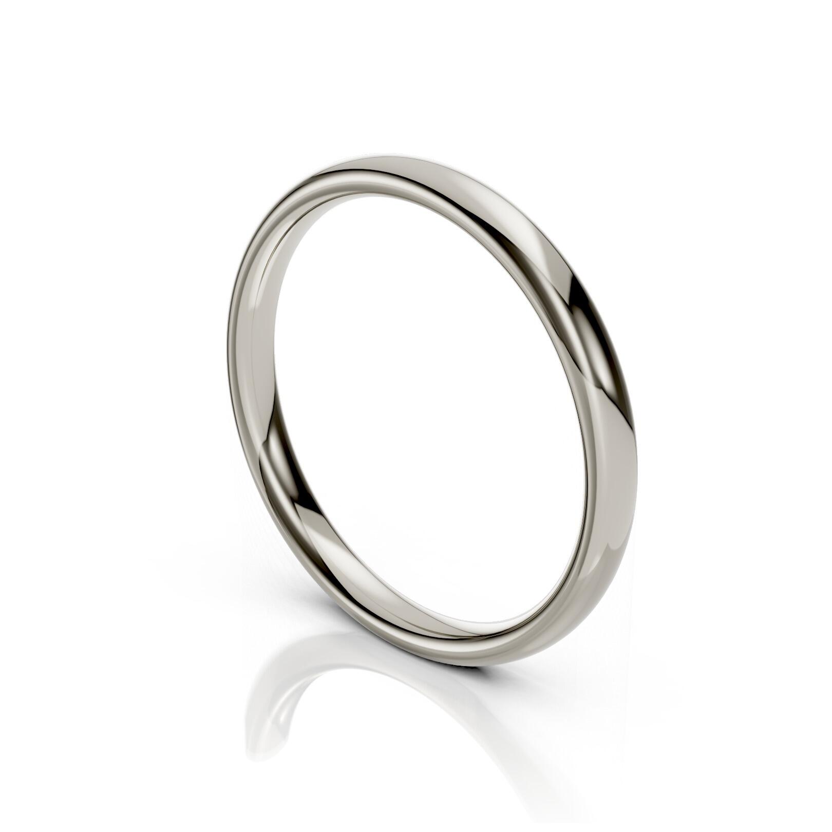 Ladies 2.5mm medium weight traditional court shaped wedding band in gold, platinum, palladium, silver, titanium and black zirconium with polished finish