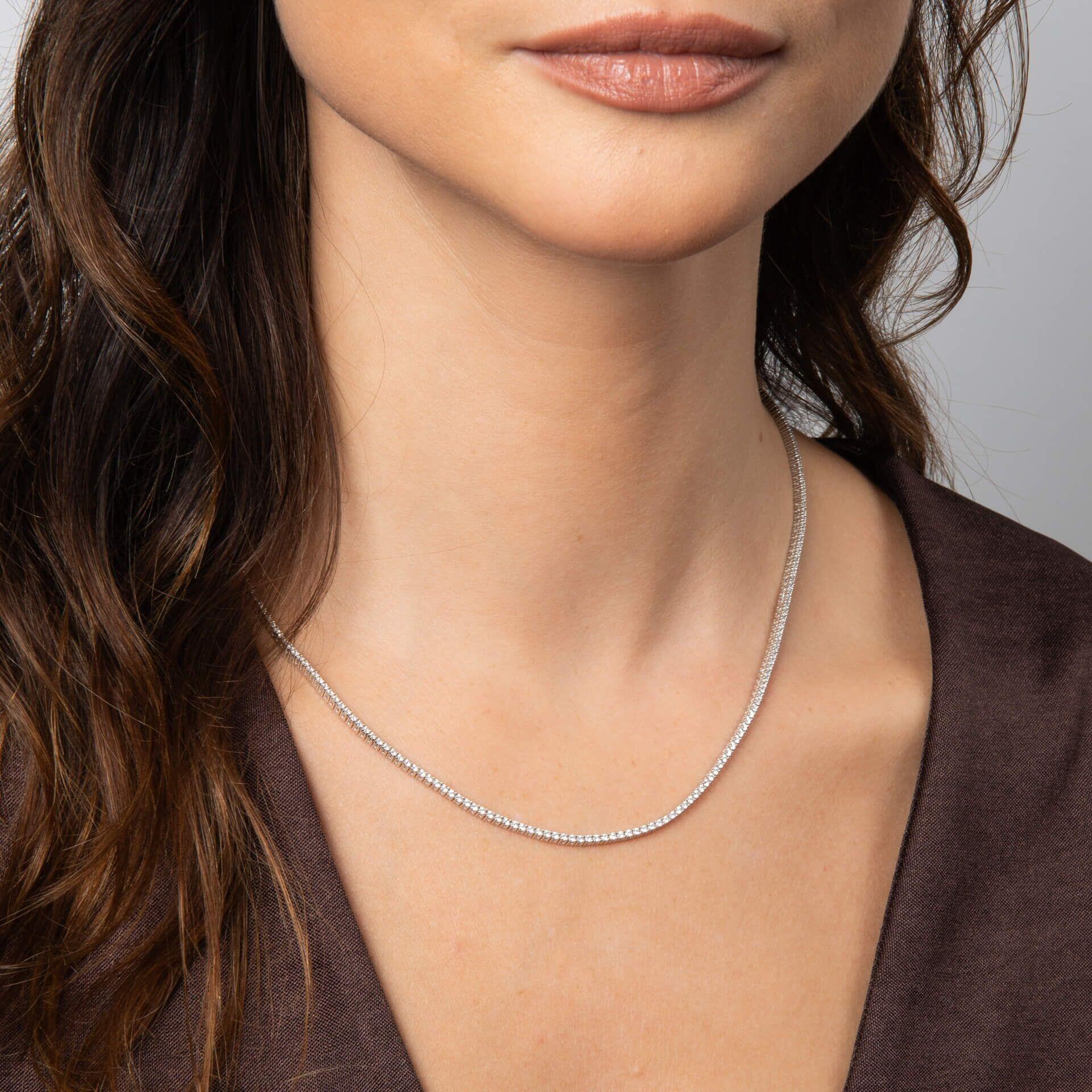 Diamonfire® Zirconia Tennis Necklace in Triple Plated Sterling Silver Featuring 57-Facet Stones – Luxury Jewellery by Gold and Diamonds
