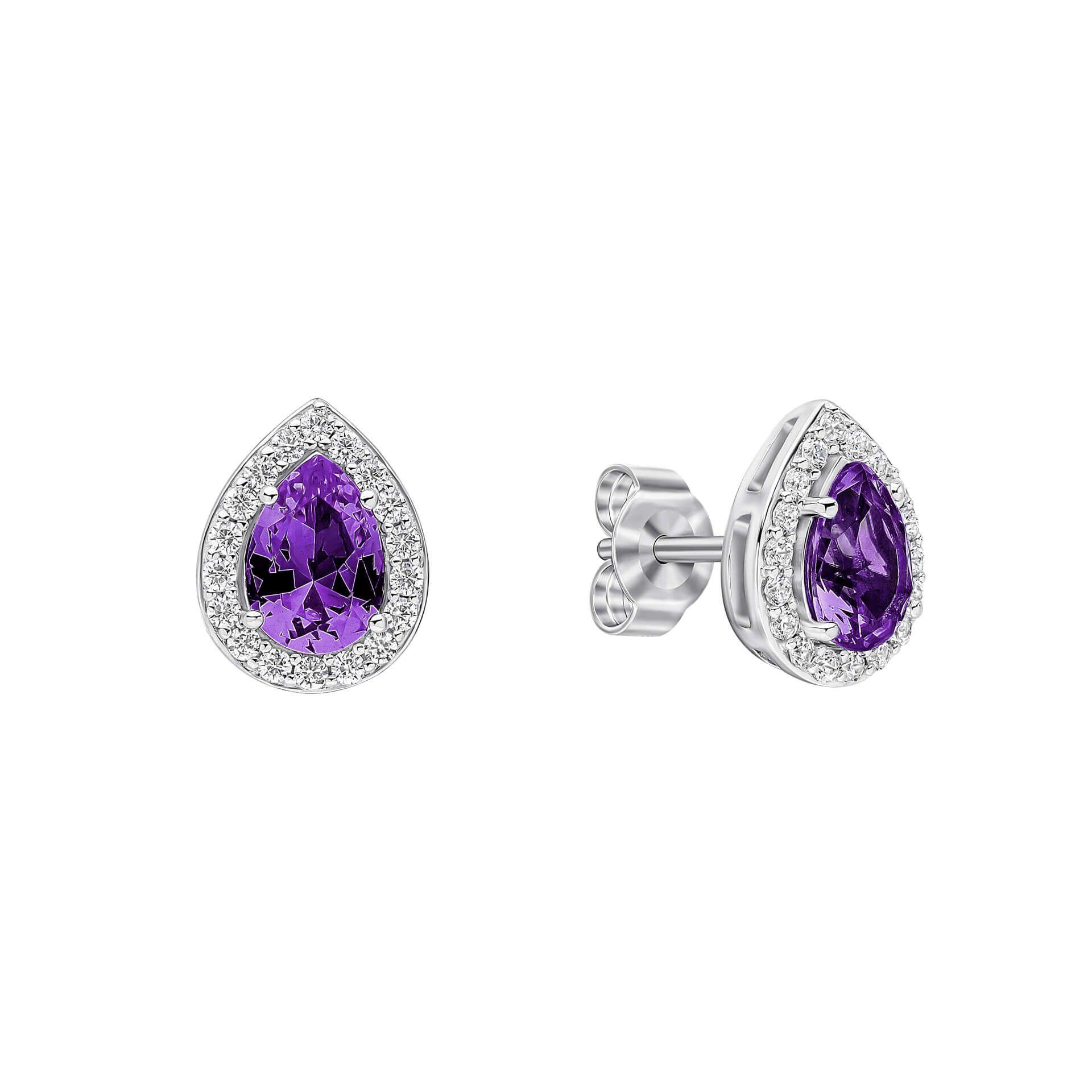 Diamonfire® Amethyst Purple Halo Teardrop Zirconia Stud Earrings in Triple Plated Sterling Silver – Elegant Jewellery by Gold and Diamonds