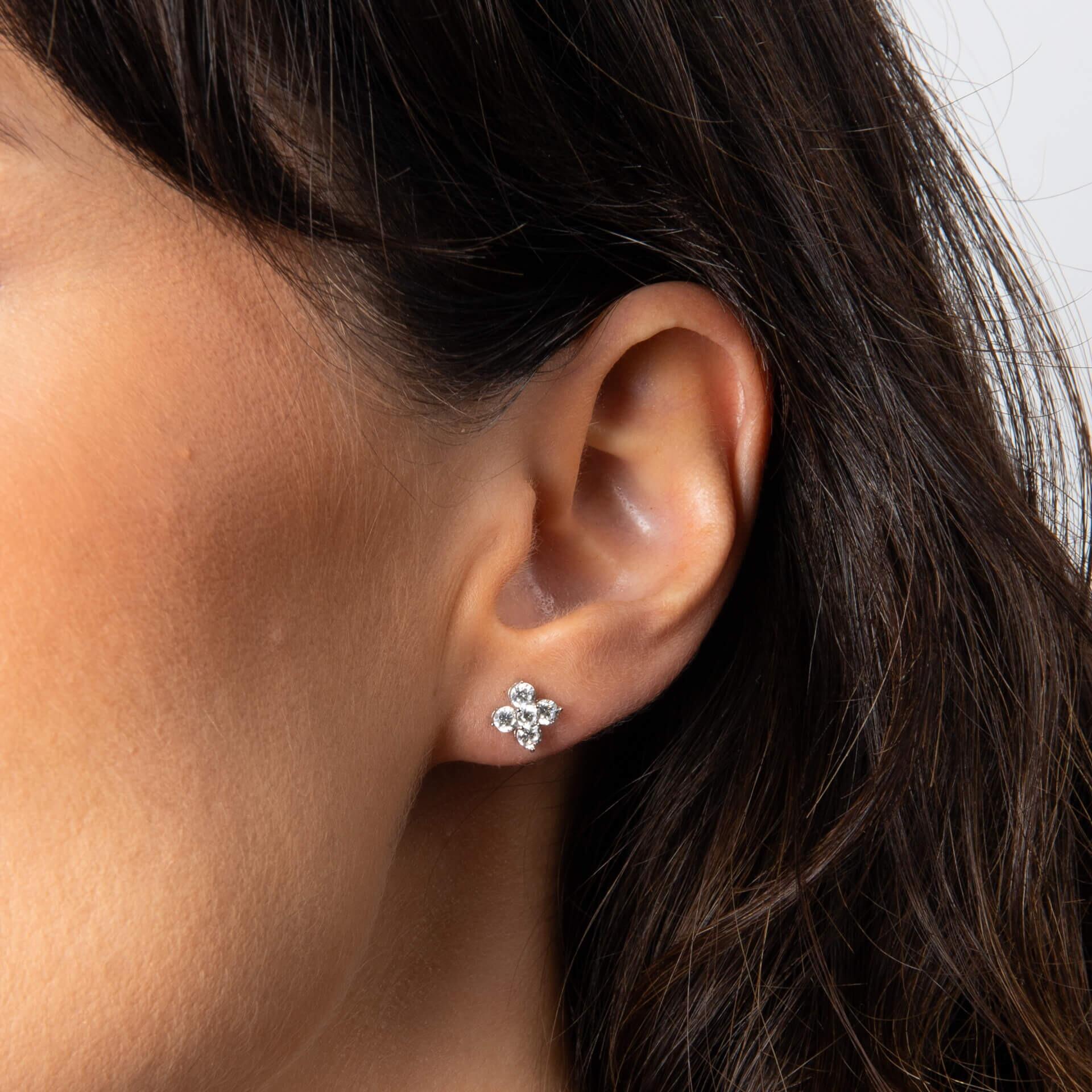 Diamonfire® Cluster Zirconia Stud Earrings in Triple Plated Sterling Silver – Elegant Everyday Jewellery by Gold and Diamonds