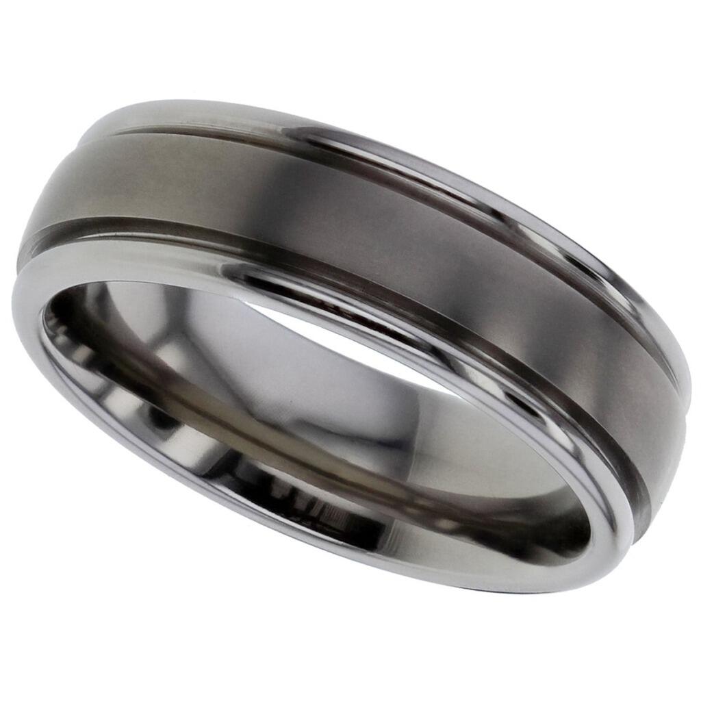 Traditional court Geti titanium wedding band with satin centre and polished rail edges by Gold and Diamonds