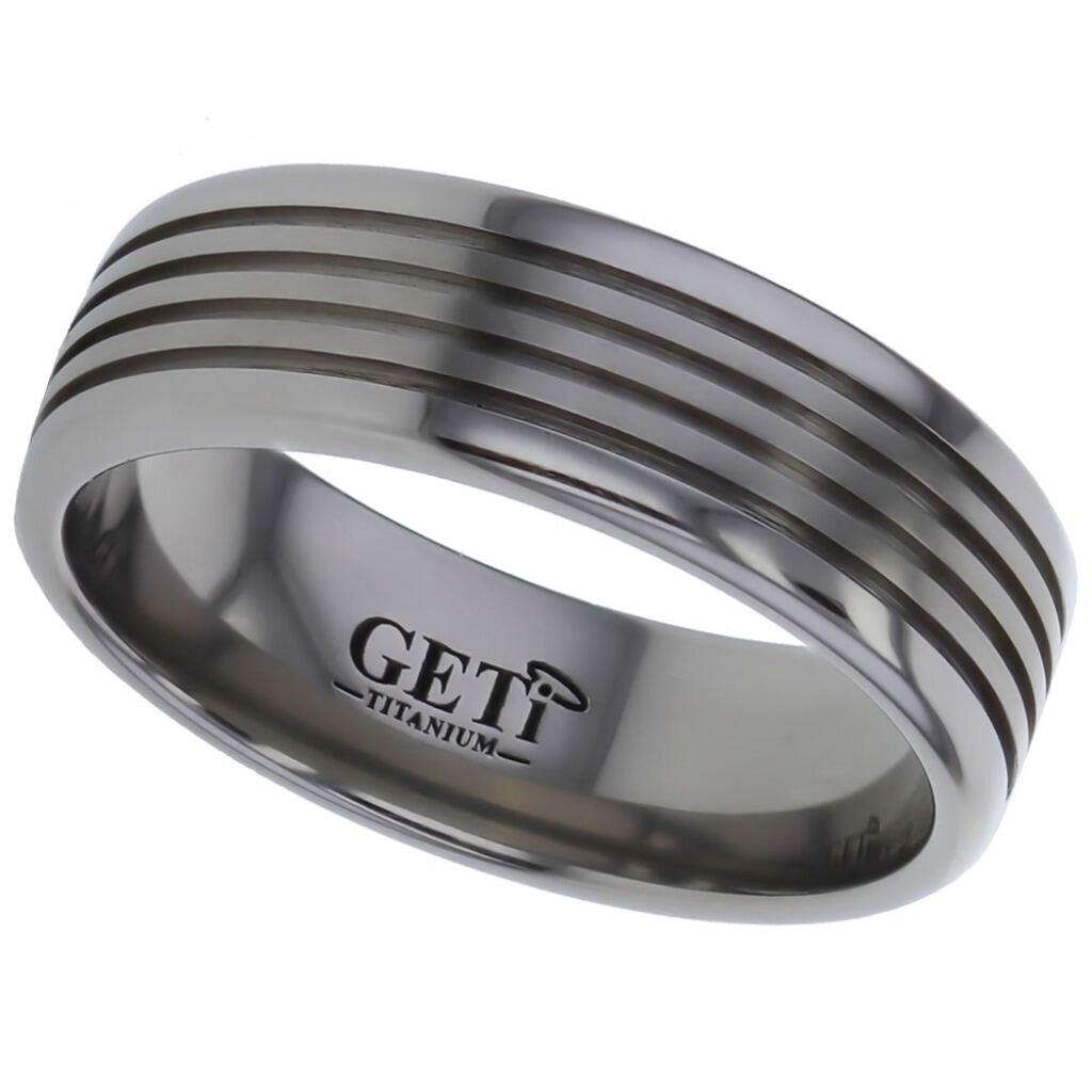 Flat profile Geti titanium wedding band with four grooves by Gold and Diamonds
