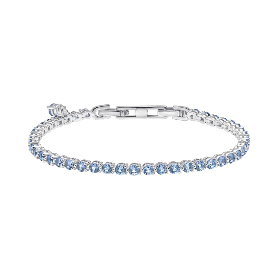 Diamonfire® Aquamarine Blue Round Tennis Bracelet with Zirconia Charm in Triple Plated Sterling Silver, 17–19cm Adjustable – Elegant Jewellery by Gold and Diamonds