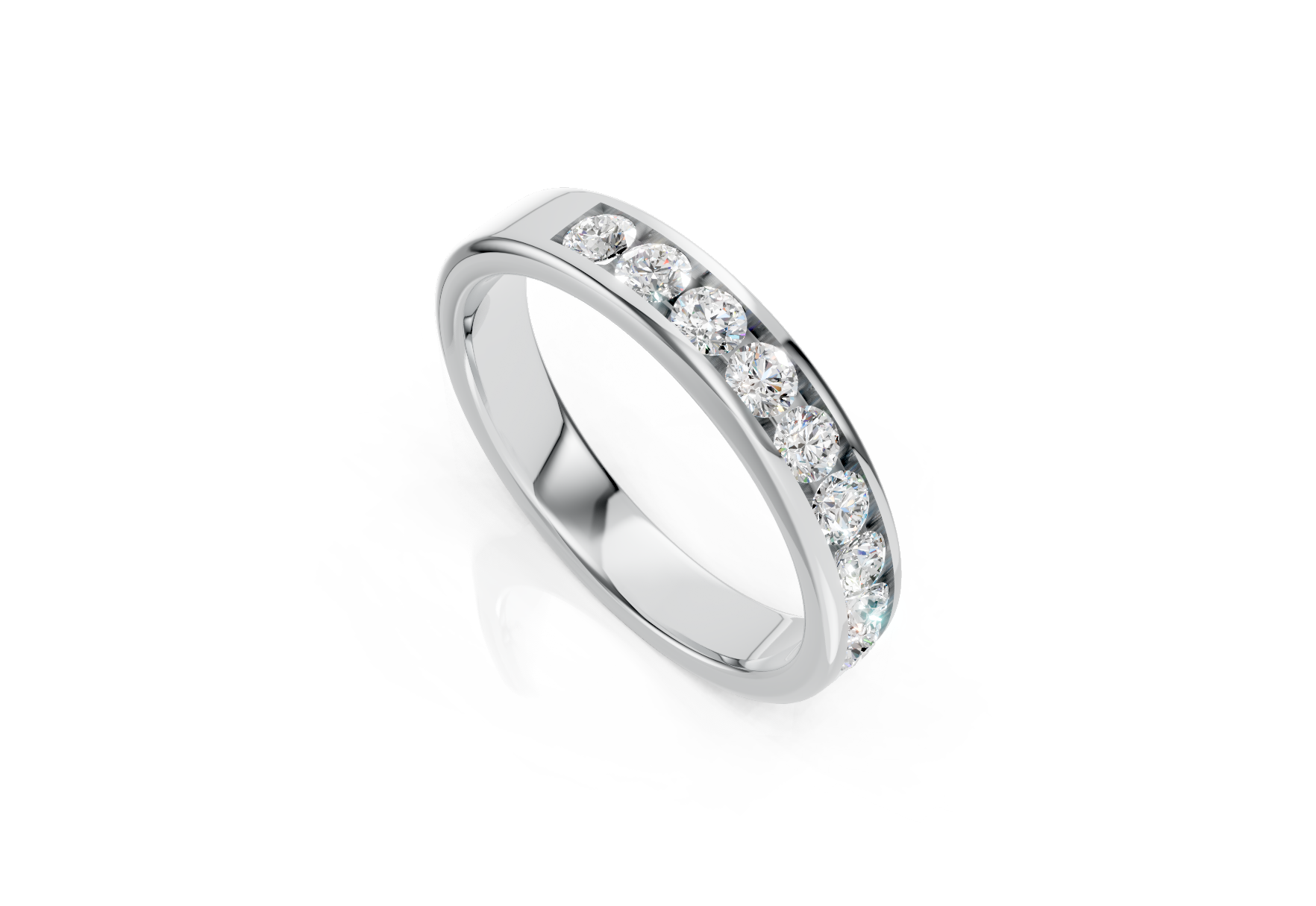 3.7mm channel set diamond wedding band 0.45ct round diamonds in gold platinum and palladium