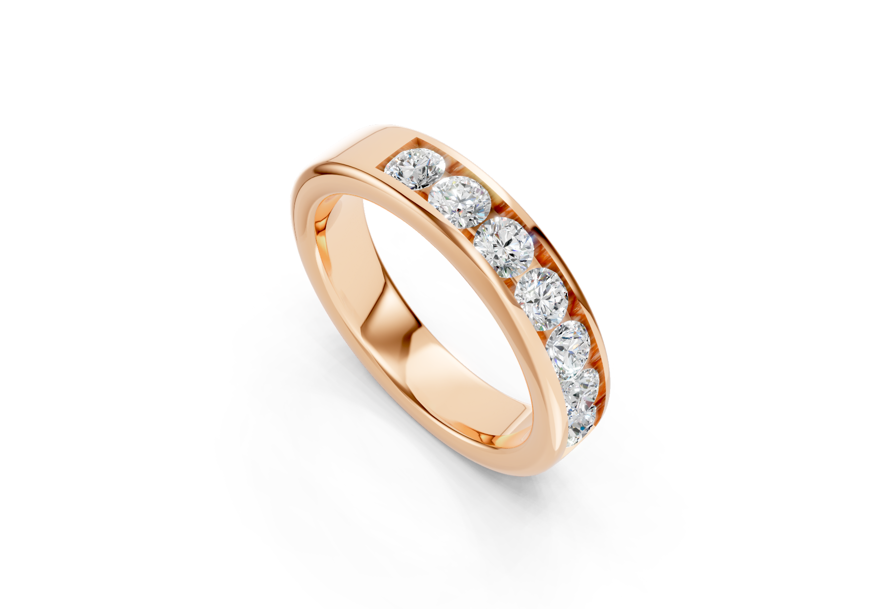 4.5mm channel set diamond wedding band 0.75ct round diamonds in gold platinum and palladium