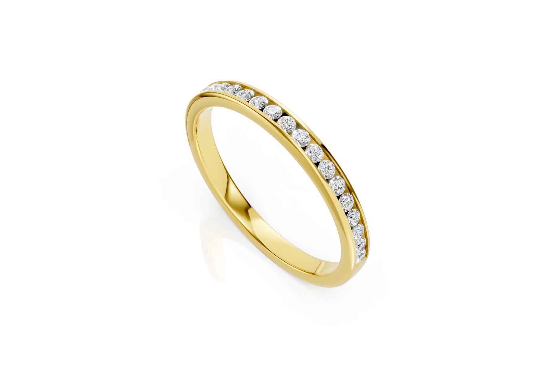 2.2mm channel set diamond wedding band 0.20ct round diamonds 50 percent set in gold platinum and palladium