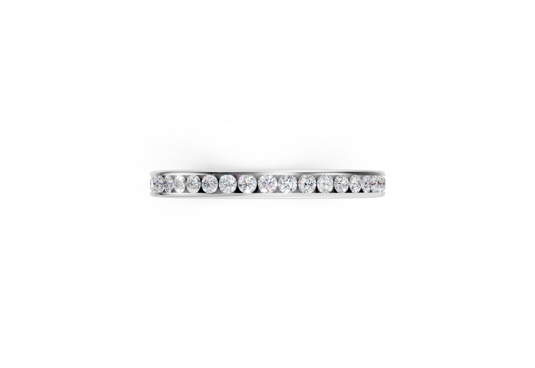 2.2mm channel set diamond wedding band 0.20ct round diamonds 50 percent set in gold platinum and palladium