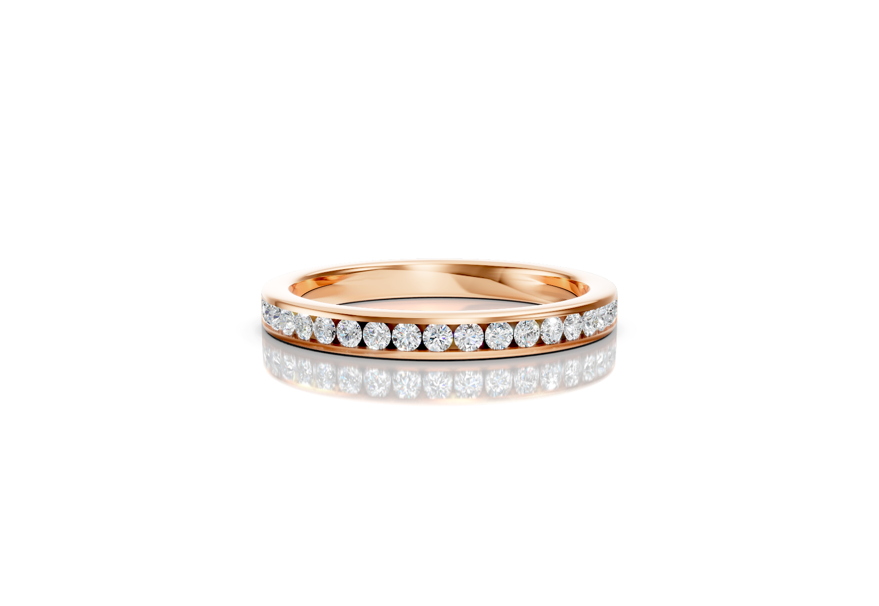 2.4mm channel set diamond wedding band 0.25ct round diamonds 50 percent set in gold platinum and palladium