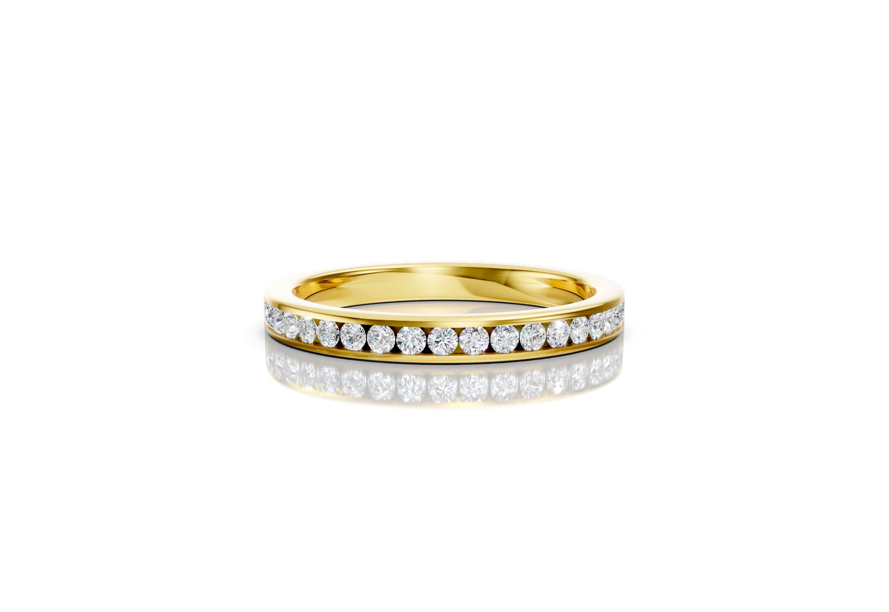 2.4mm channel set diamond wedding band 0.25ct round diamonds 50 percent set in gold platinum and palladium