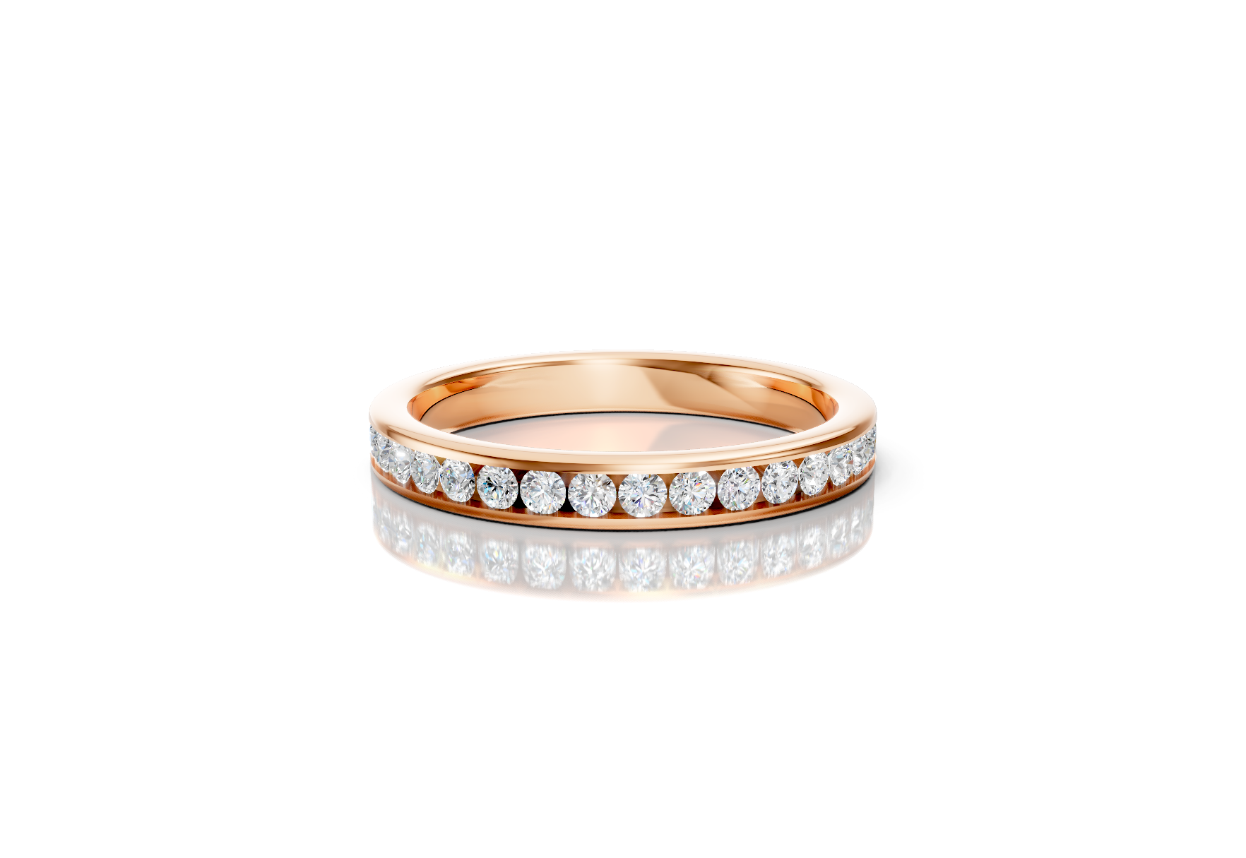 2.7mm channel set diamond wedding band 0.33ct round diamonds 50 percent set in gold platinum and palladium