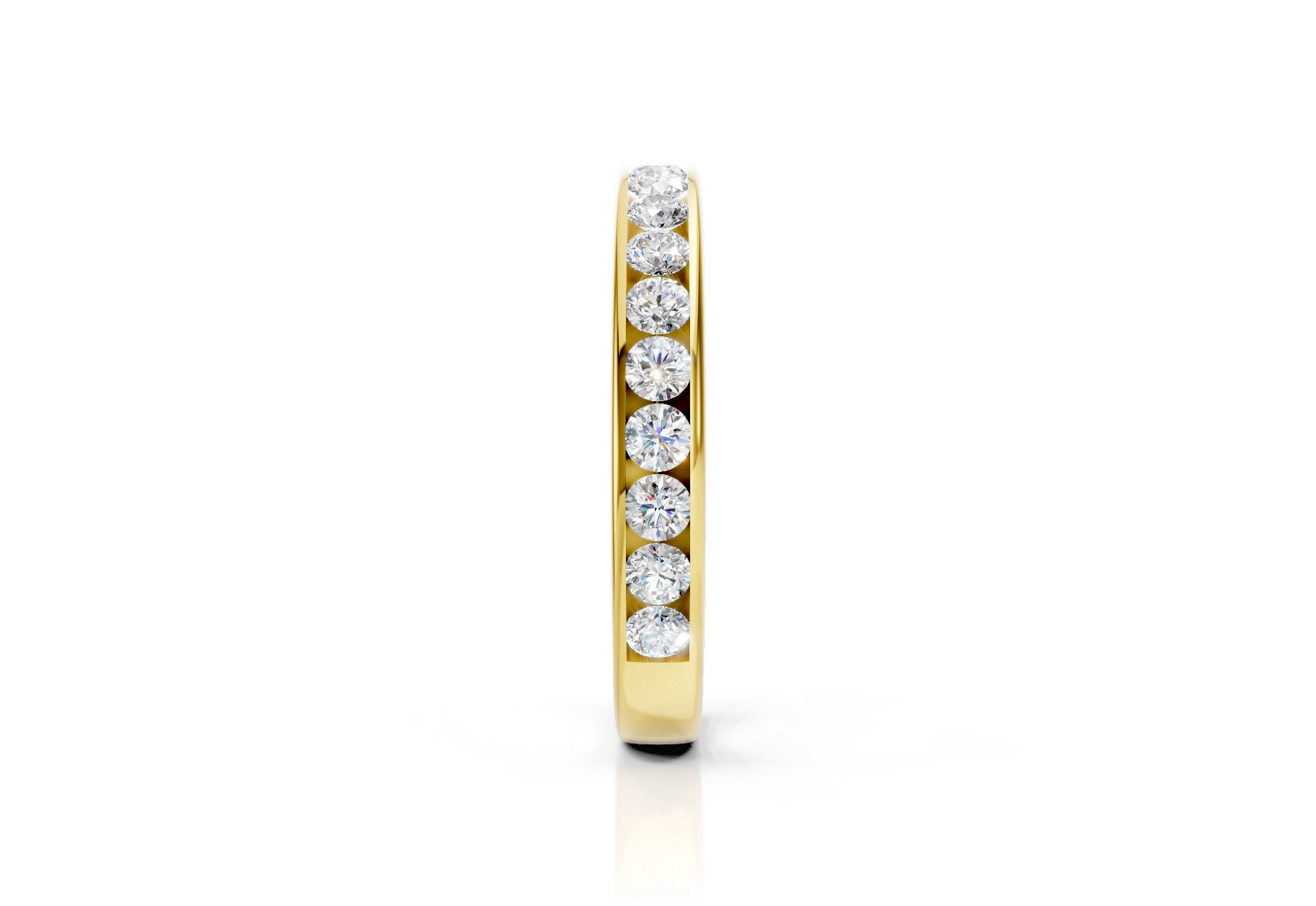 3mm channel set diamond wedding band 0.50ct round diamonds 50 percent set in gold platinum and palladium