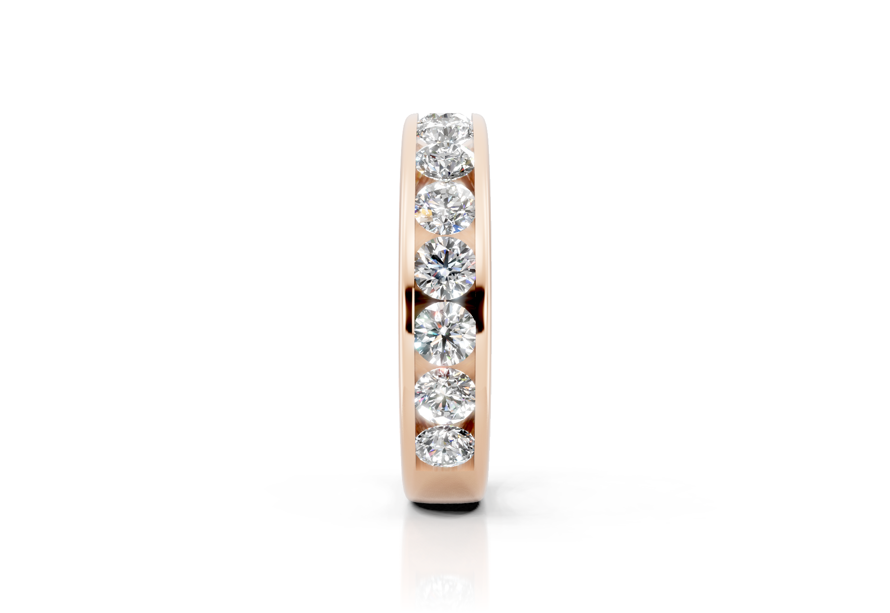 4.5mm channel set diamond wedding band 1.25ct round diamonds 50 percent set in gold platinum and palladium