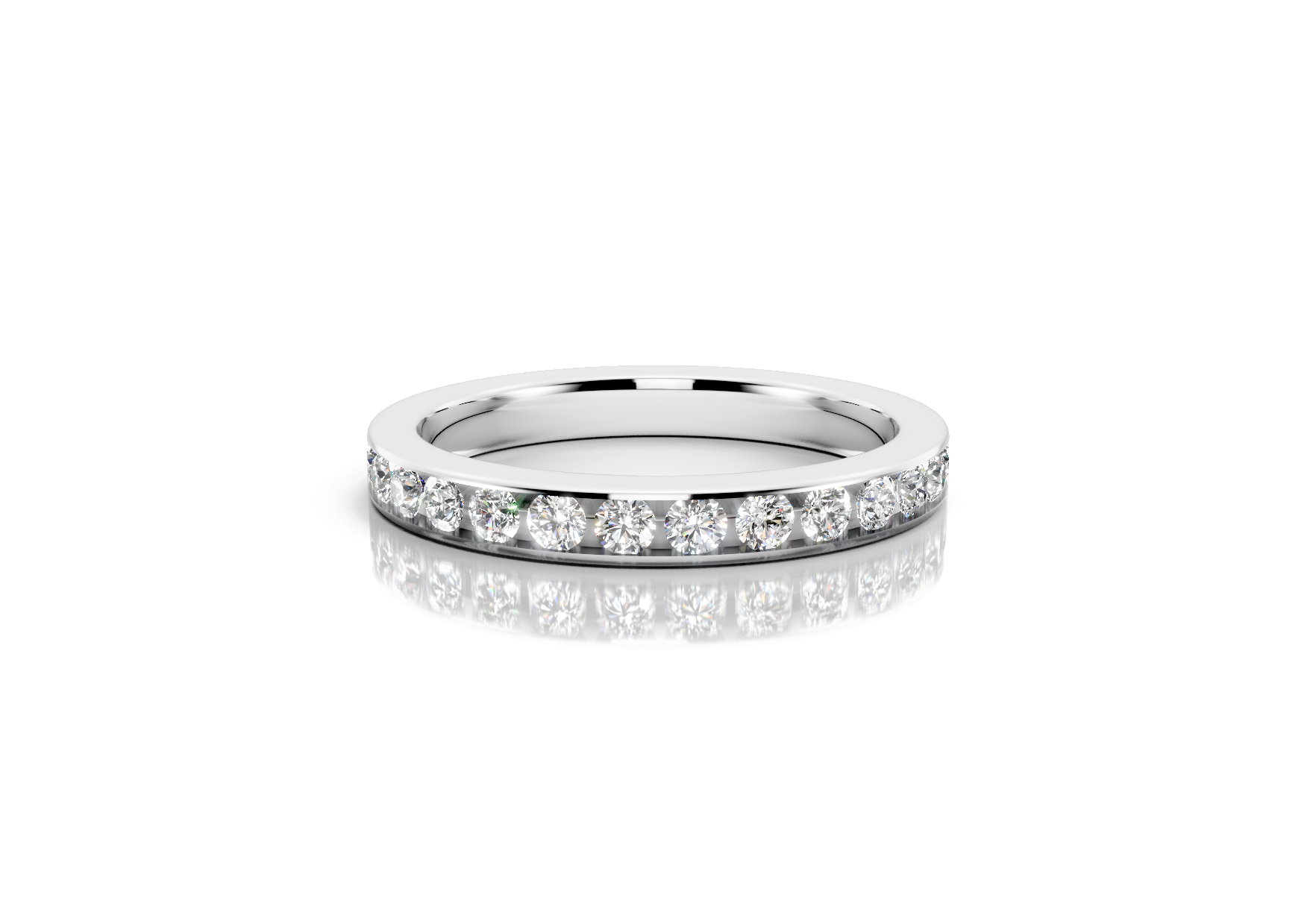 3mm full channel set diamond wedding band 1.50ct round diamonds in gold platinum and palladium