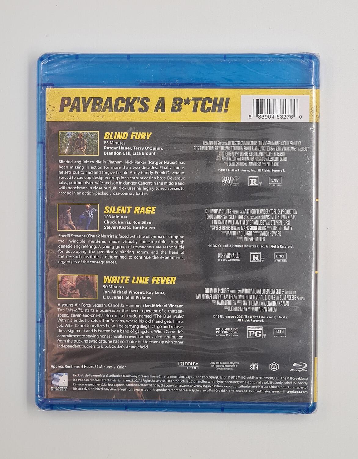 Payback Time Triple Feature: Blind Fury / Silent Rage / White Line Fever - Blu-Ray - Region A - [New] - Mill Creek - Item Image 2