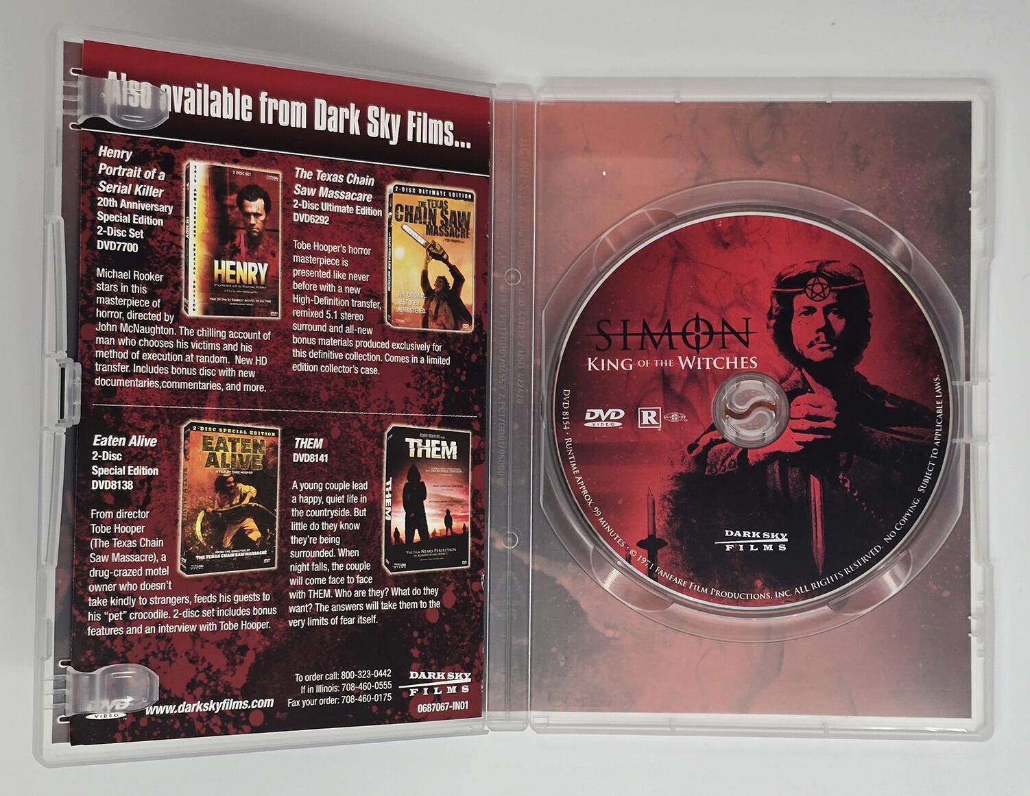 Simon: King of the Witches - DVD - Region 1 - [Pre-owned] - Dark Sky Films-  Bruce Kessler - Case Inside