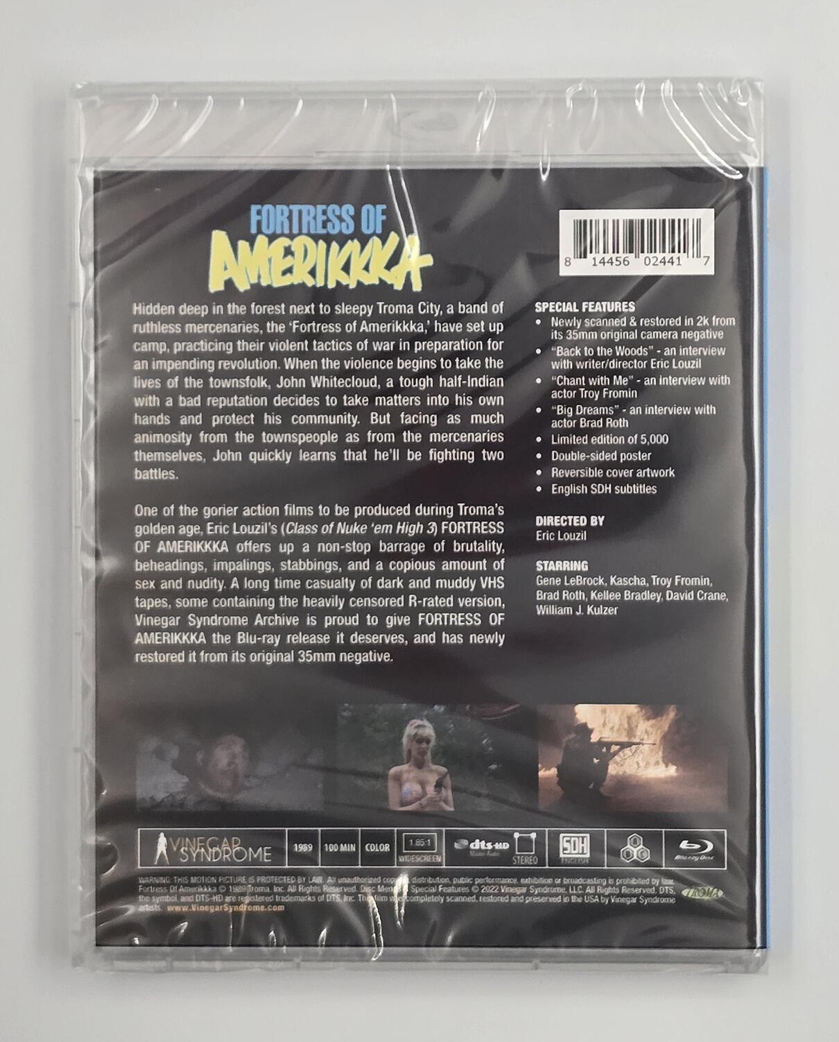 Fortress of Amerikkka - Limited Edition - Slipcover - Blu-Ray - Region Free - [New] - Vinegar Syndrome - Eric Louzil - Case Rear