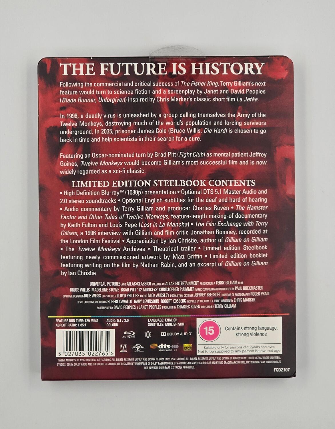 12 Monkeys - Limited Edition - Steelbook - Blu-Ray - Region B - [Pre-owned] - Arrow Video - Item Image 3