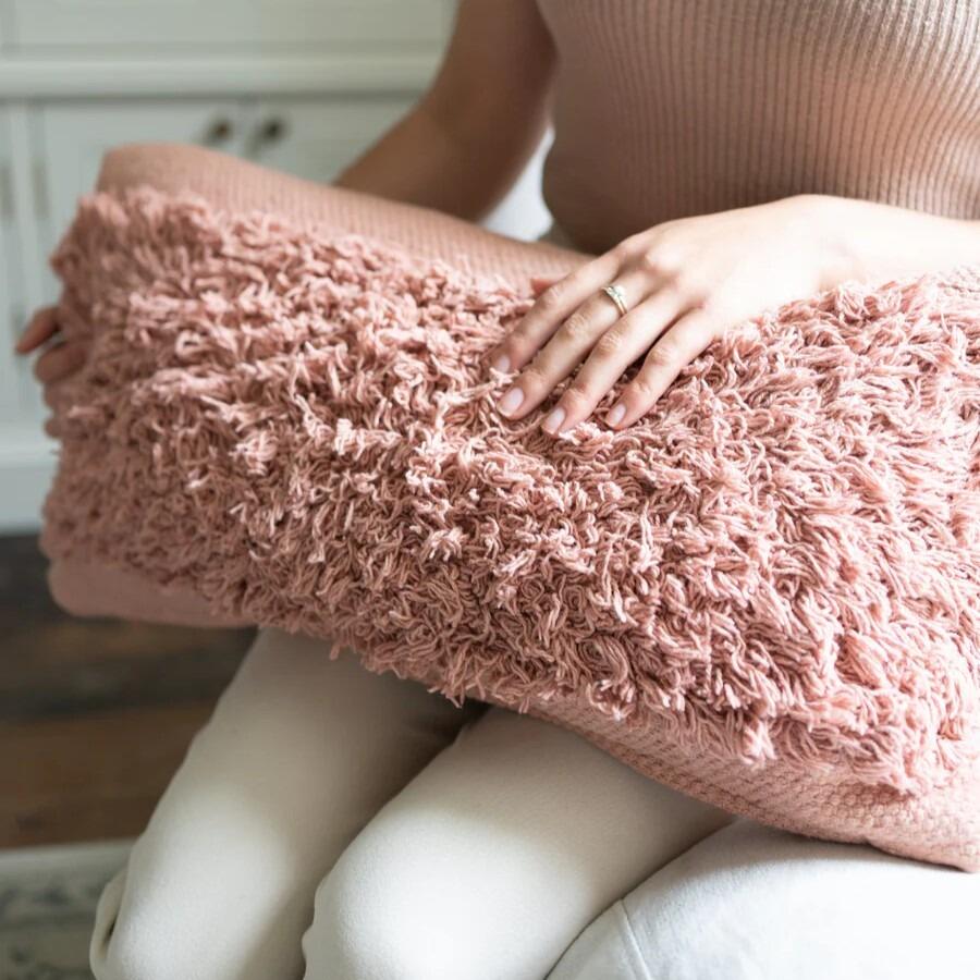 Pink shaggy cushion best sale