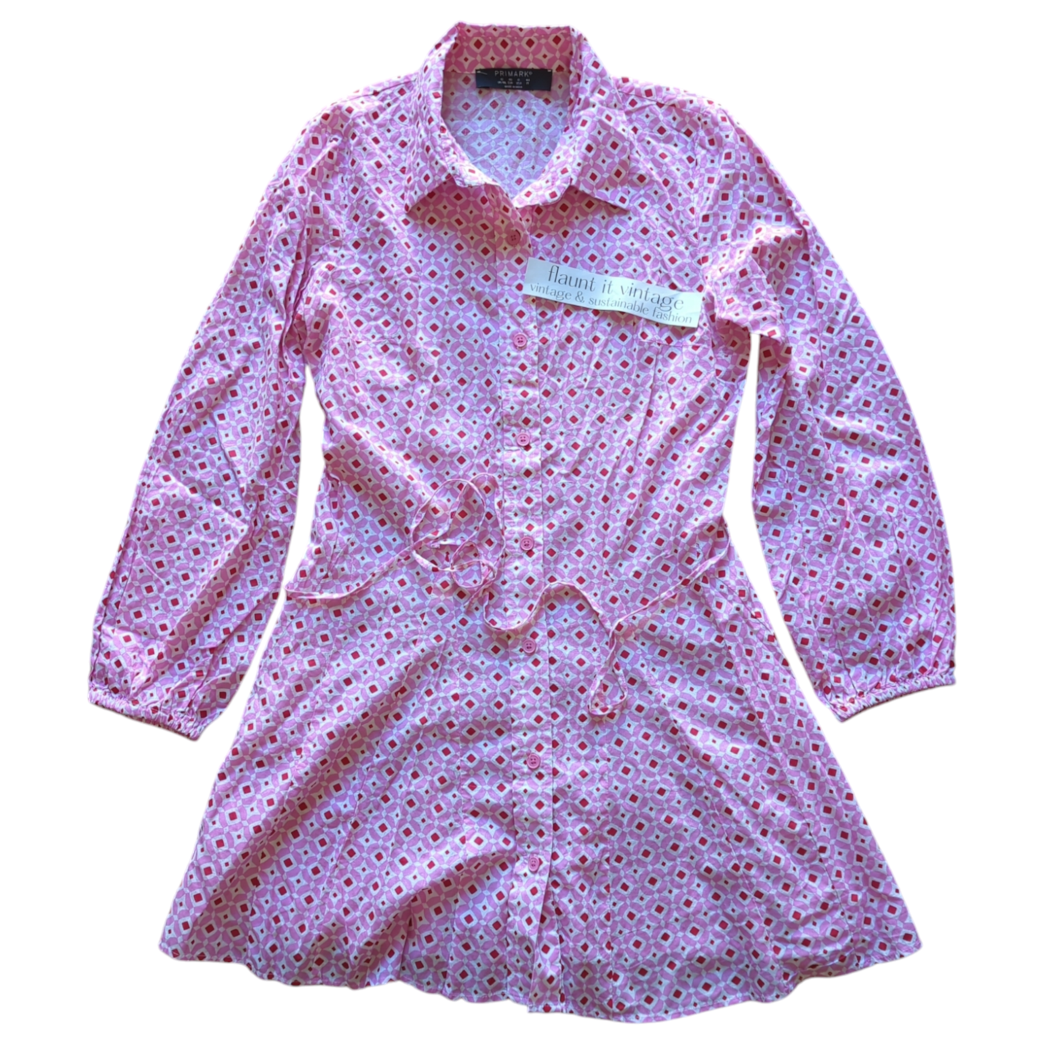 Primark Women's Pink Long Sleeve Button Up Dress Size 12 Primark Women's Pink Long Sleeve Button Up Dress Size 12