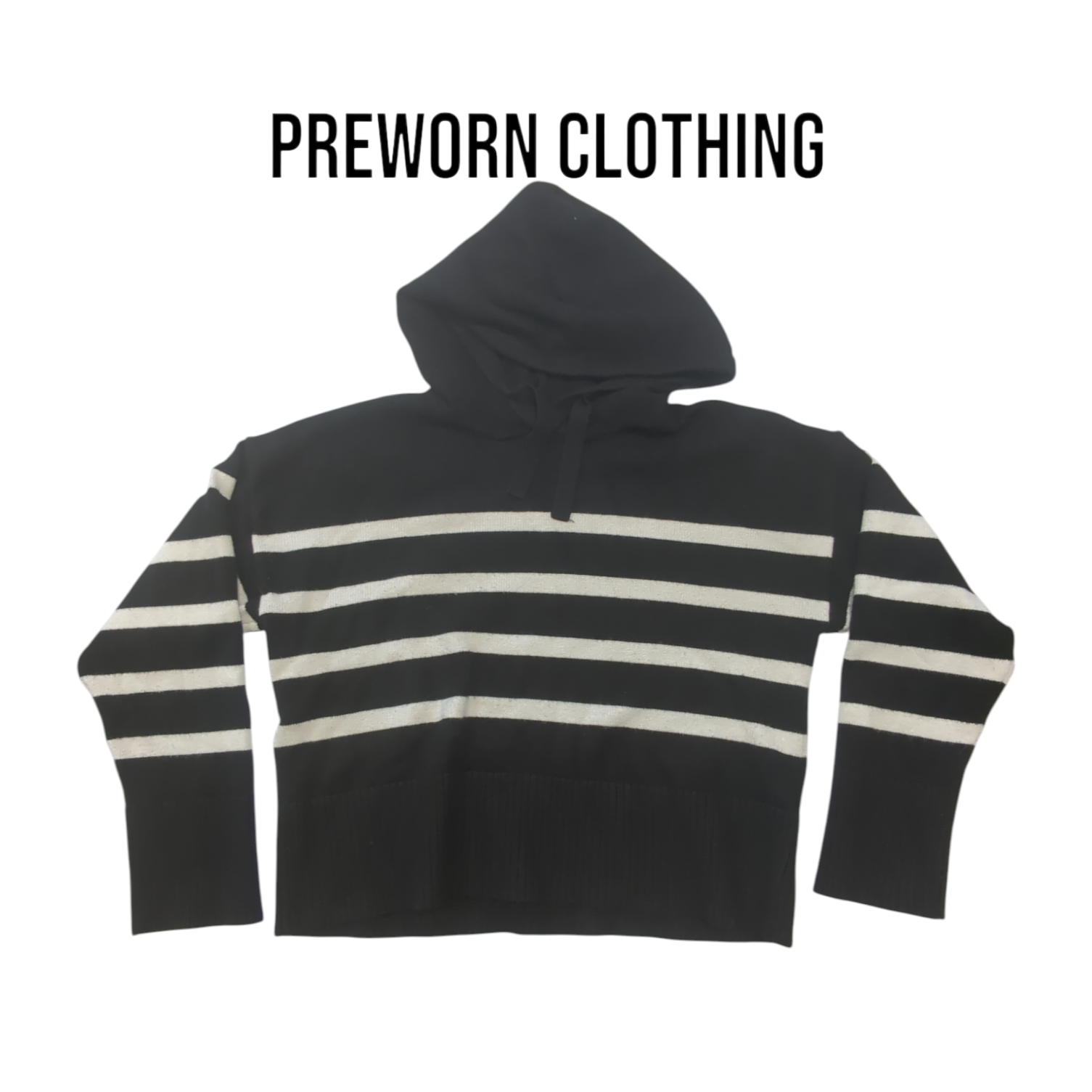 Primark Women's Black White Striped Hooded Jumper Medium