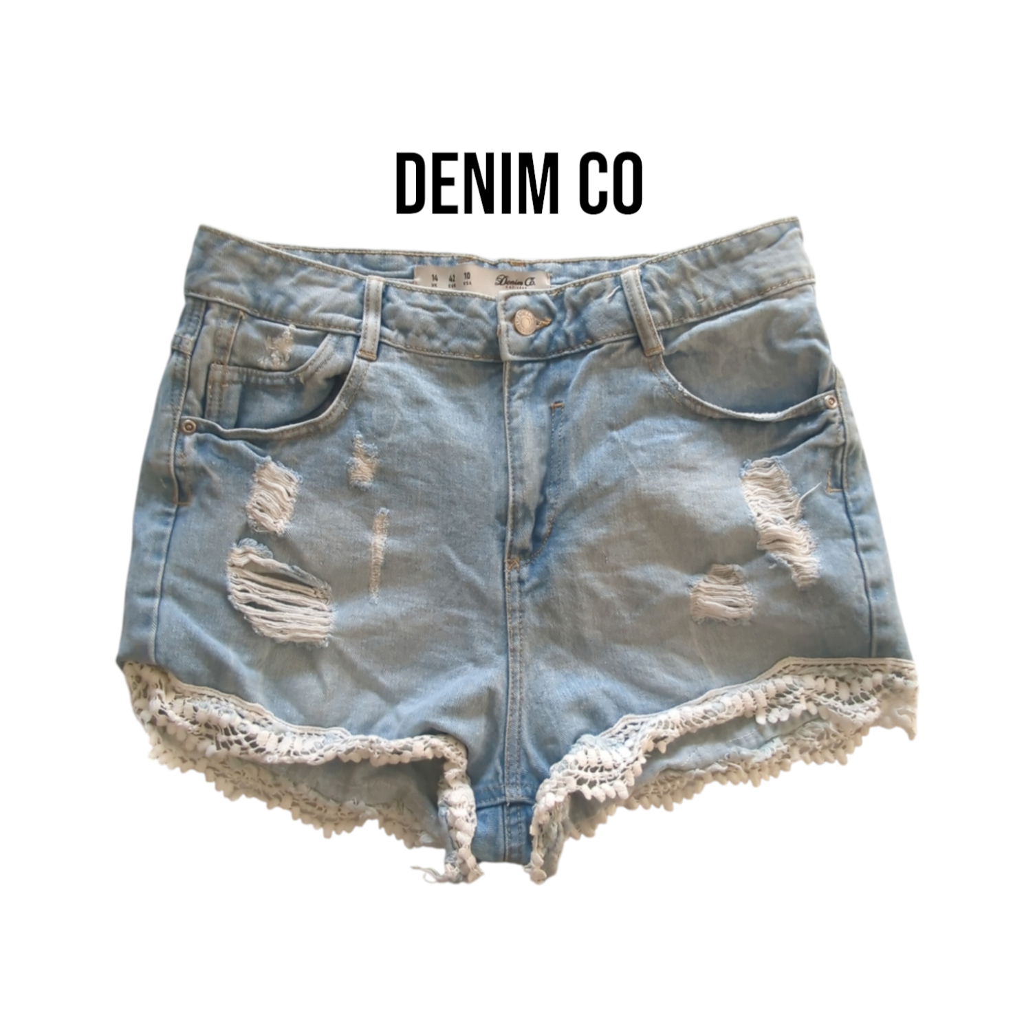 Denim Co Women's Blue Distressed Denim Shorts Size 14
