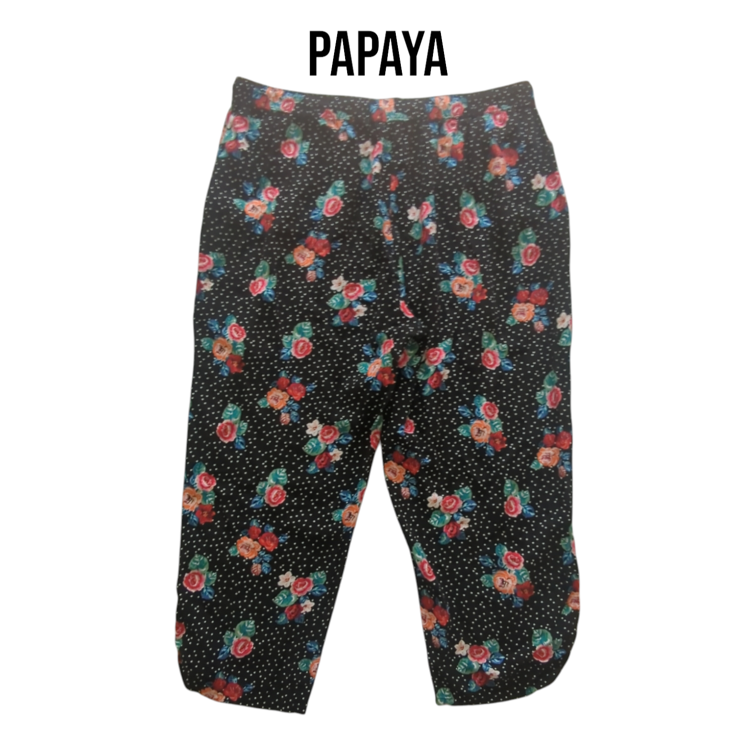 Papaya Womens Black Spotty Floral Short Leg Trousers Size 14