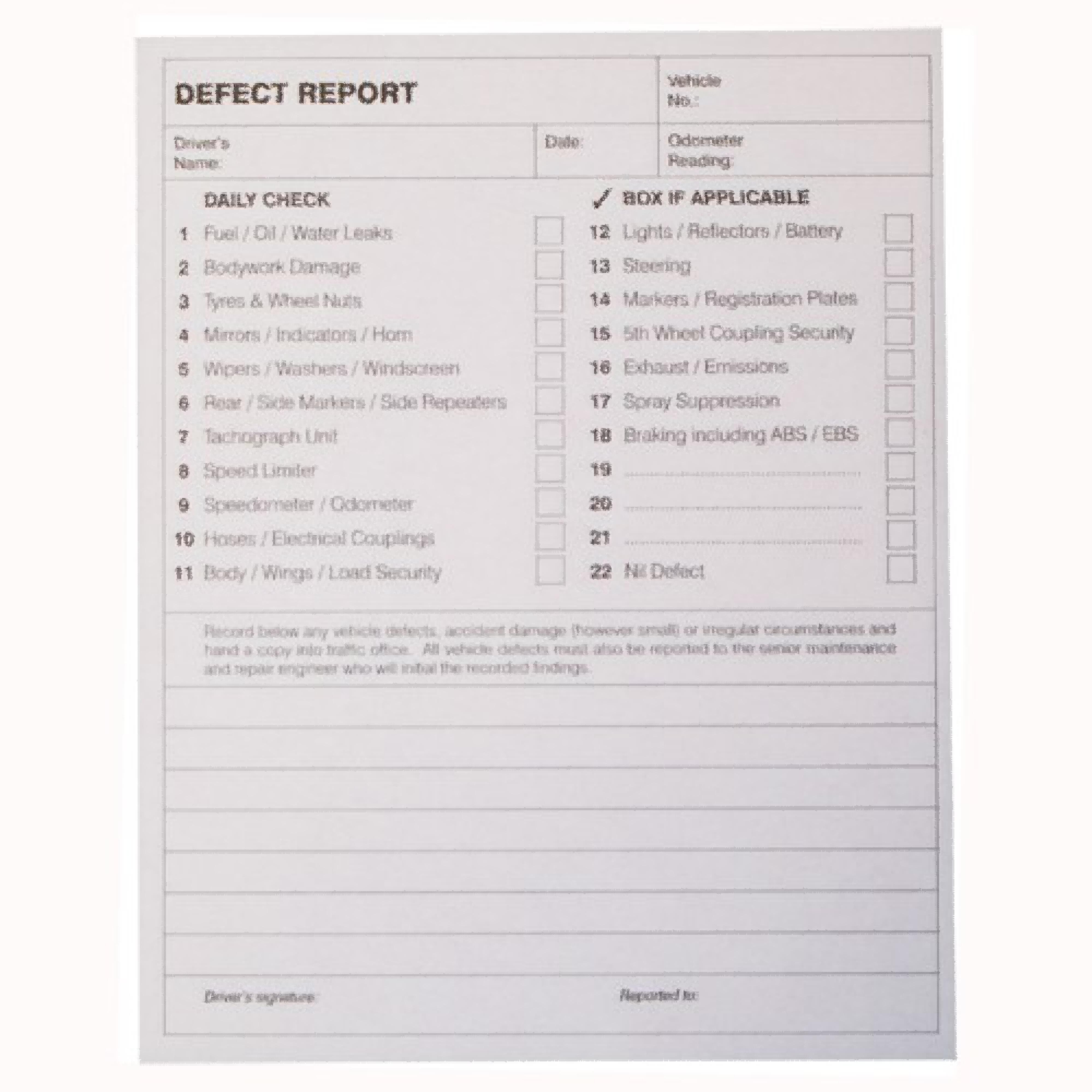 50‑Page Defect Book for Tachographs – Driver Vehicle Fault Log