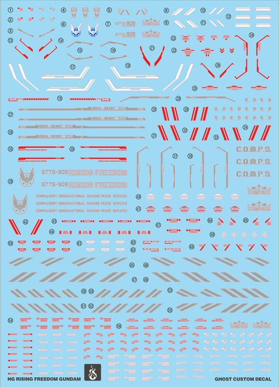 [Flame HG-13] Water Decal for HG 1/144 Rising Freedom Gundam (Fluorescence)