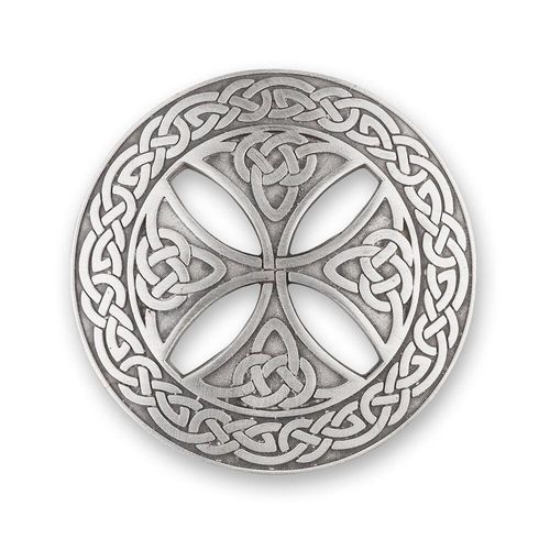 Embrace Timeless Faith: Celtic Cross Pewter Plaid Brooch