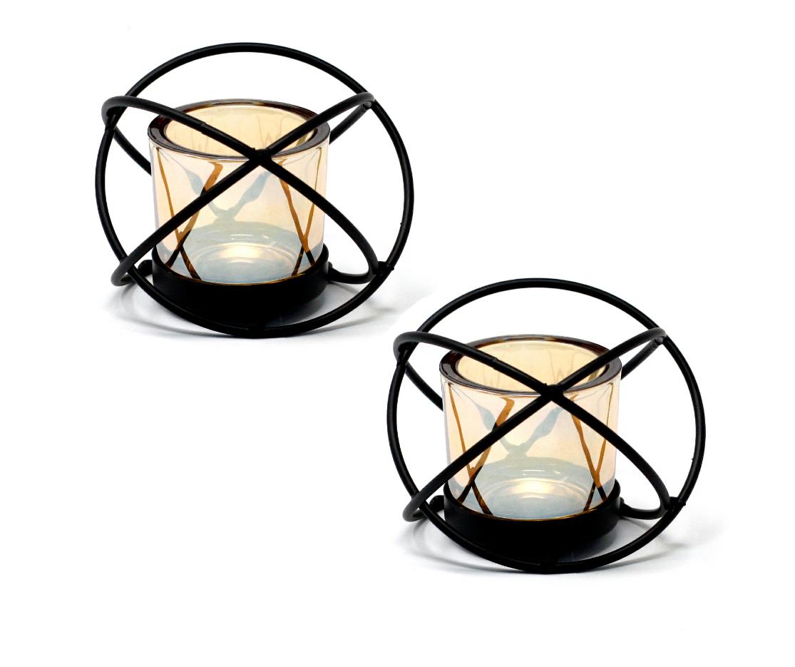 2 x Sphere design centrepiece iron votive candle holder