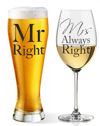 Mr & Mrs Right Glasses Set