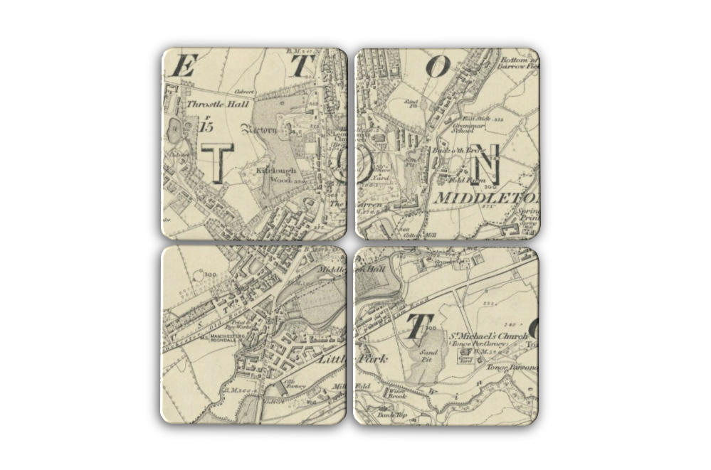 Middleton Town Centre 1845 Map Set of Four Coasters