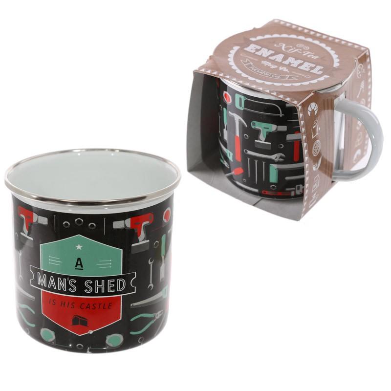 A Man's Shed is his Castle enamel tin mug