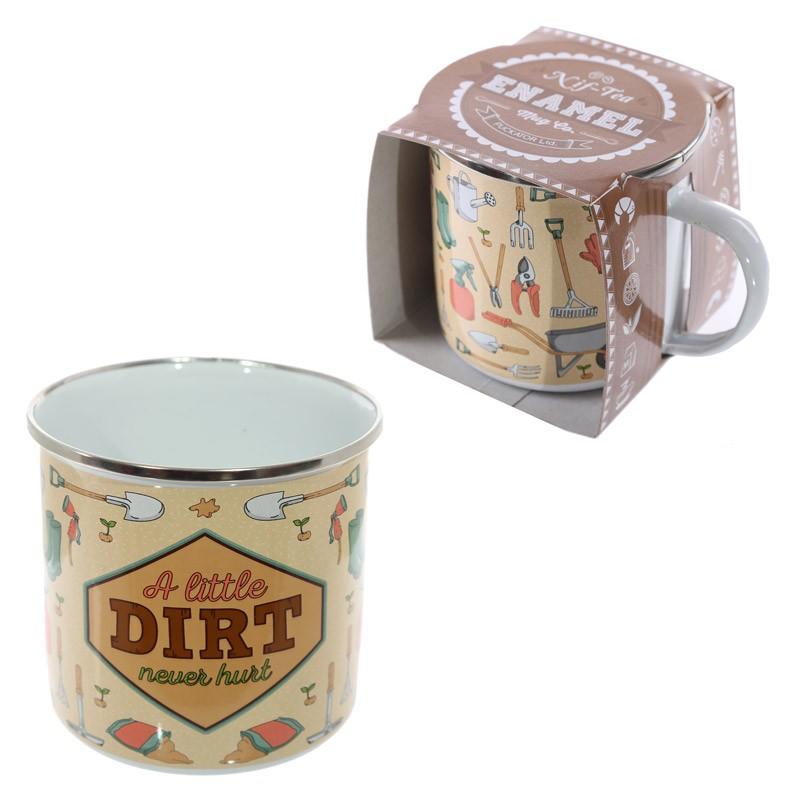 A Little Dirt Never Hurt enamel tin mug
