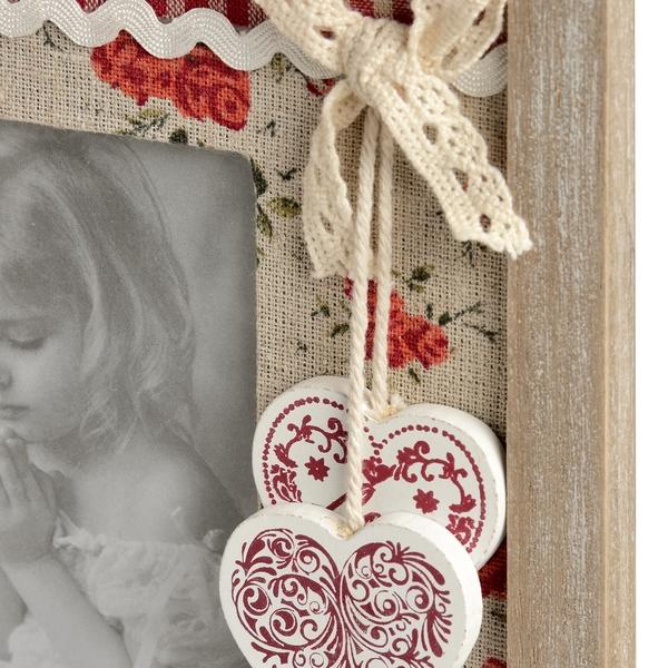 Double floral fabric portrait photo frame with hearts adornment