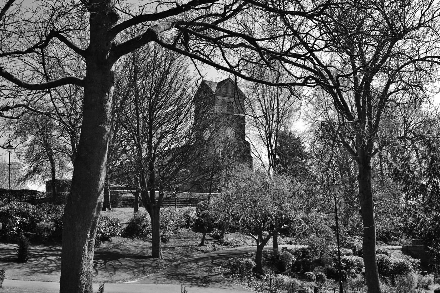 St Leonard's from Jubilee Park in black & white