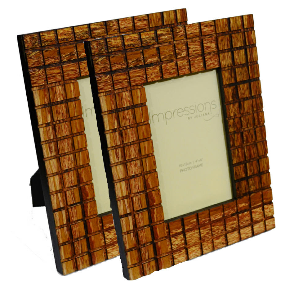 Pair of wood mosaic design photo frame
