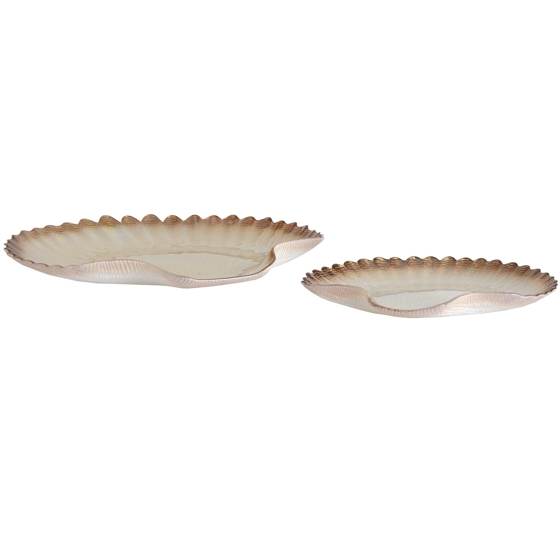 Set of 2 gold and cream clam shell display dishes