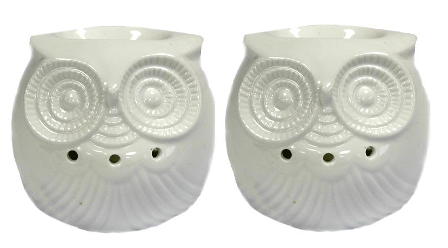 2 x White ceramic owl oil burner