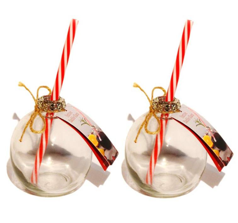 Pair of Christmas bauble drinking glass with straw