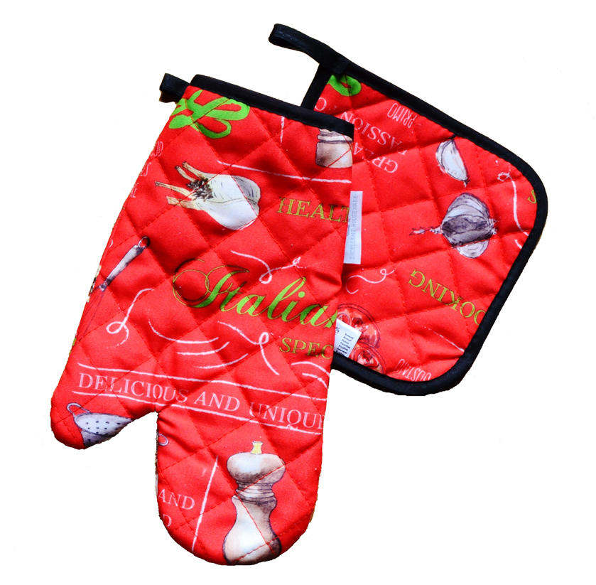 Italian design oven mitt & pad set in red