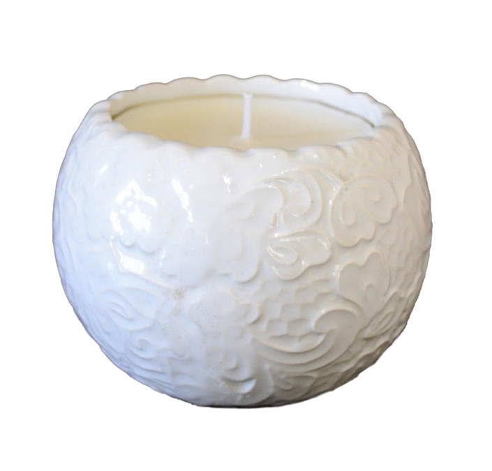 Pair of white ceramic lace detail candle holders