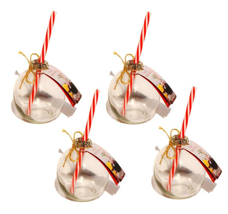 Set of 4 Christmas bauble drinking glass with straw