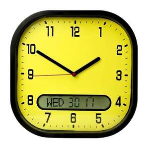 High Contrast Day-Date Wall Clock - Yellow