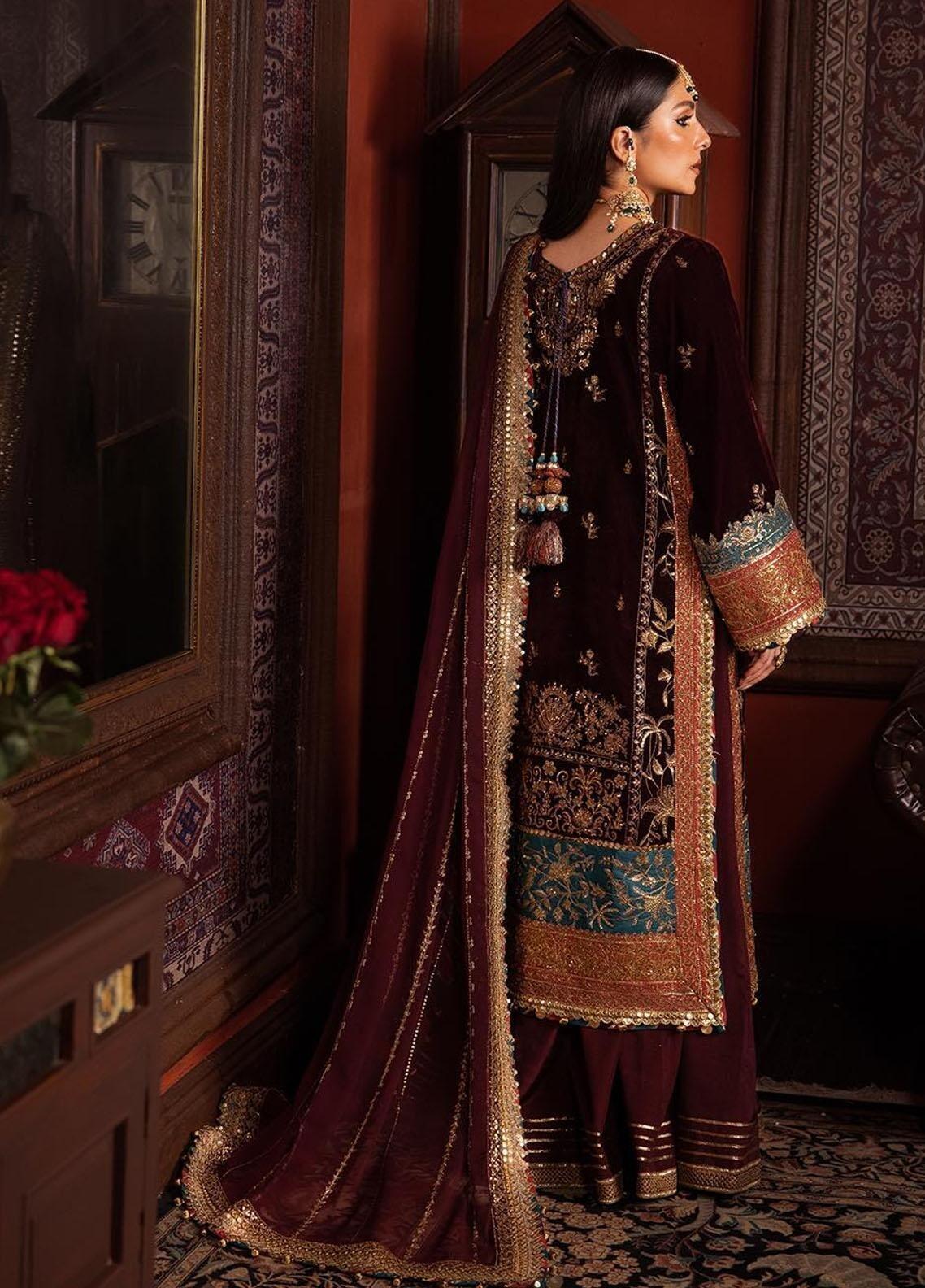 AJMM -09 MAKHMAL BY ASIM JOFA EMBROIDERED VELVET SUITS WEDDING COLLECTION PAKISTANI DESIGNER 