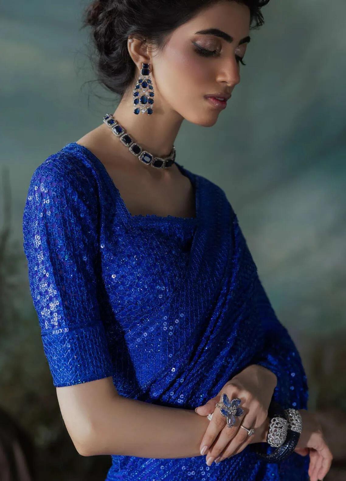 Motifz Embroidered Chiffon  Unstitched Saree MT23PB MWU04119 Lyanna - Luxury Collection