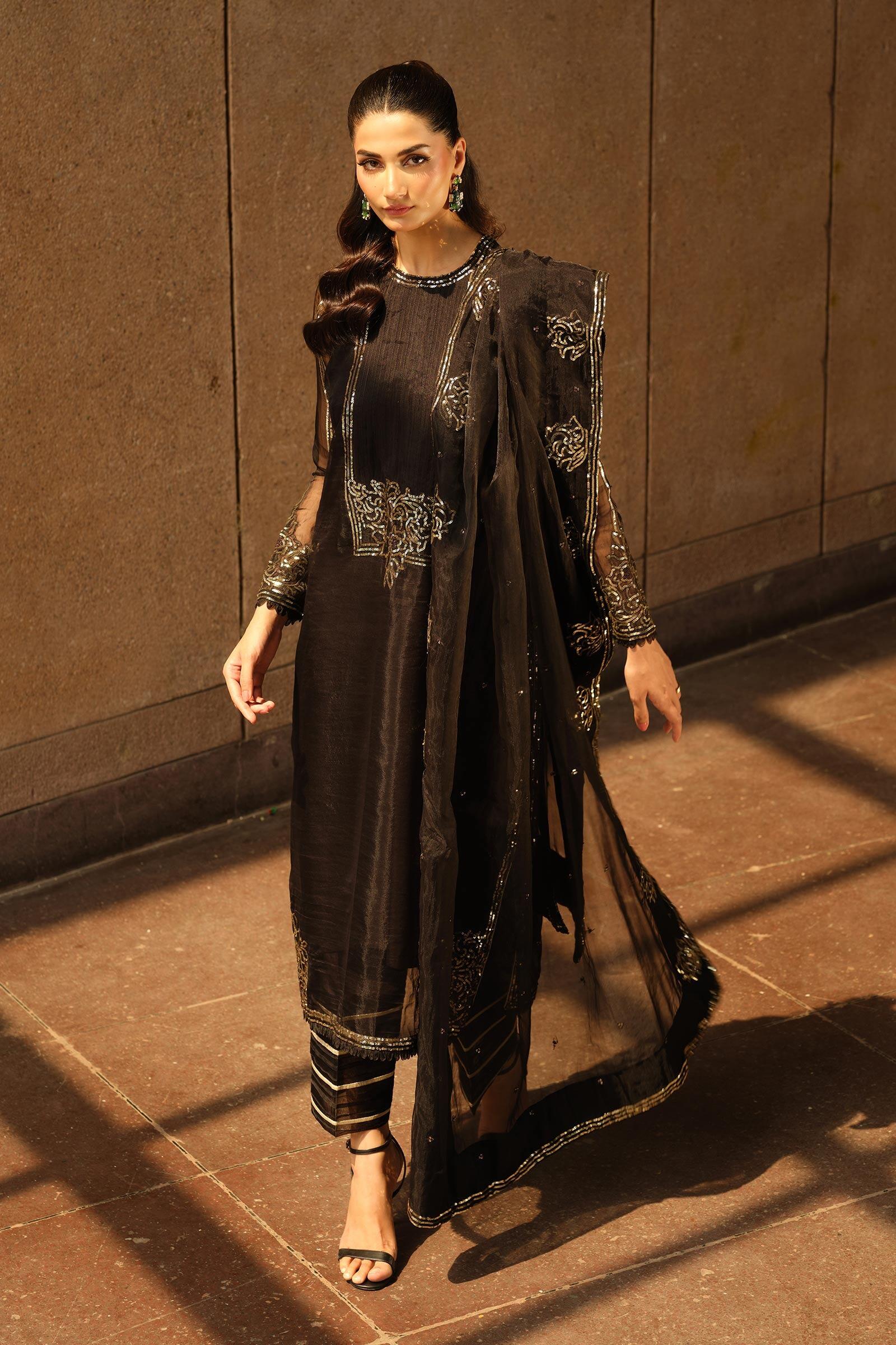 MBS-W25-10 Maria b Luxury Pret Black Embroidered Organza Suits