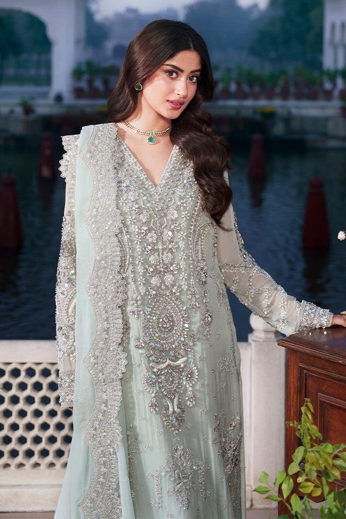 I-264 Chamak Sajal Ali by Imrozia Serene Steel Grey Embroidered Organza ...